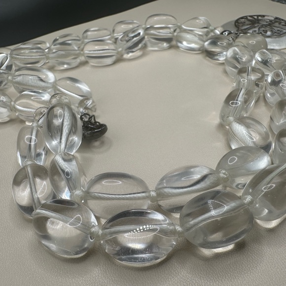 LUC925 signed mother of pearl vintage large quartz beaded necklace double strand - Picture 5 of 17